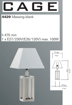 Neuhaus Design Tischleuchte CAGE 475mm Messing-blank